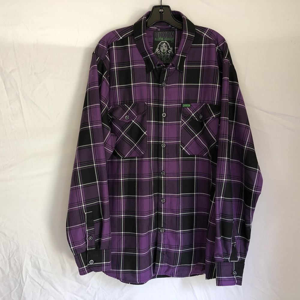Dixxon Flannel Shirt Mens 2XL Purple Plaid D-Tech Long Sleeve Button Front Regan